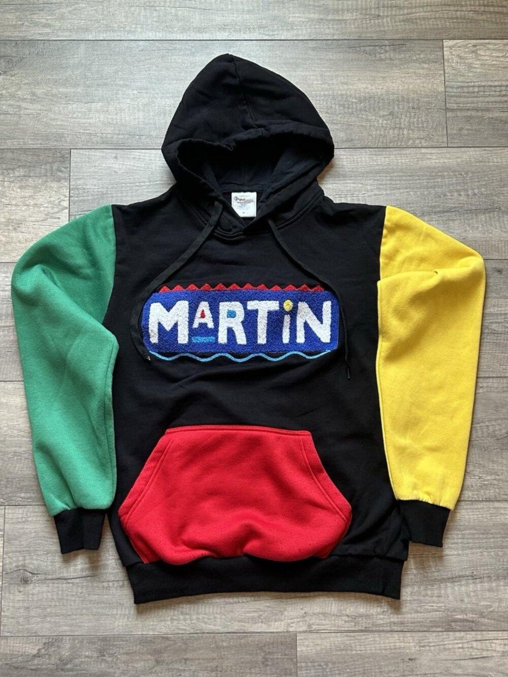 Vintage Martin TV Show Hoodie Colorblock Graphic Black Red 90s Style Medium M